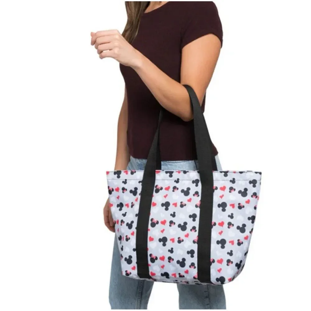 Disney Mickey & Minnie Gray Iconic Print‎ Heart Travel Tote Bag~ Licensed NWT